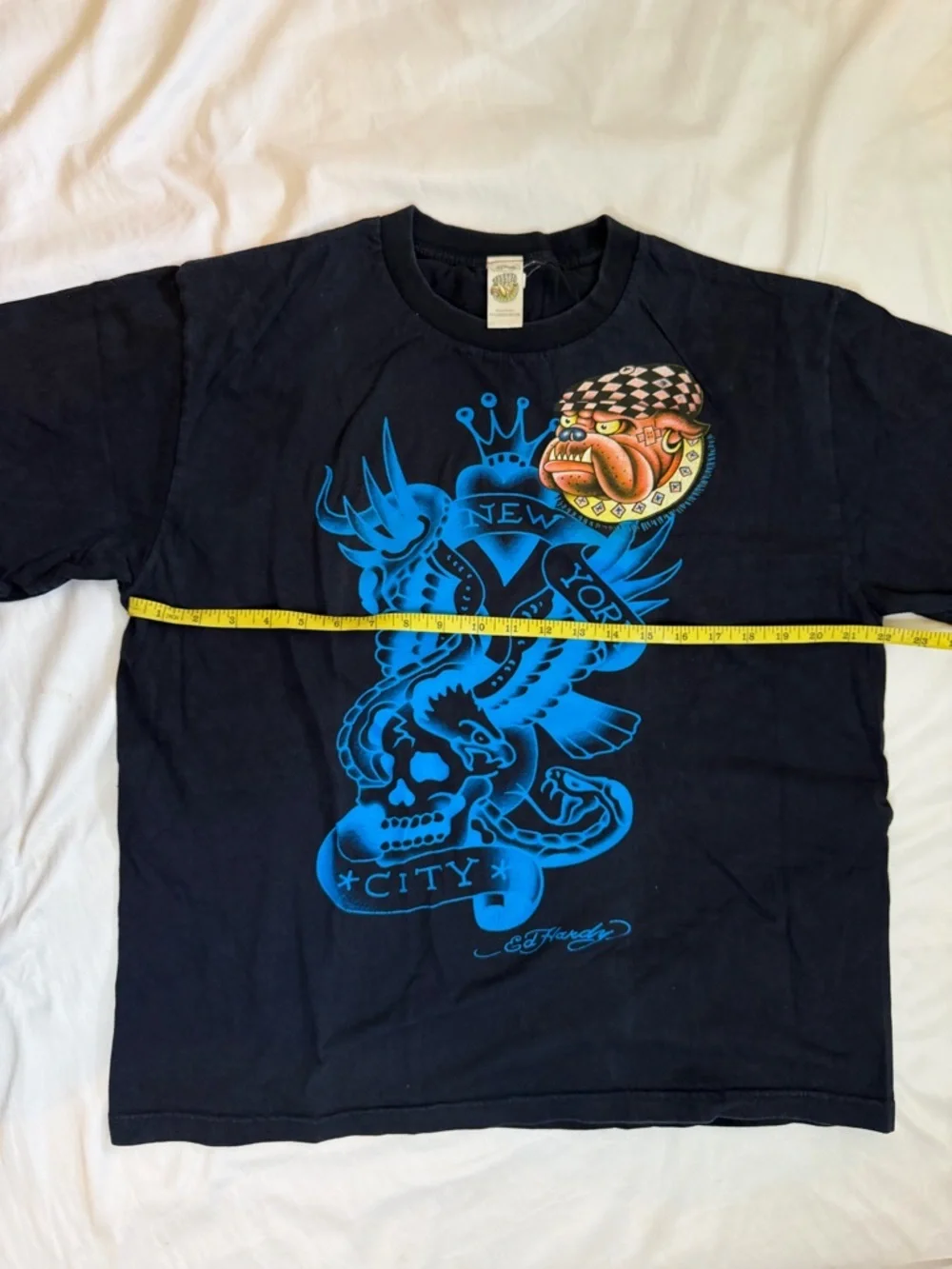 Ed Hardy Black T-Shirt with Blue and Orange Graphic